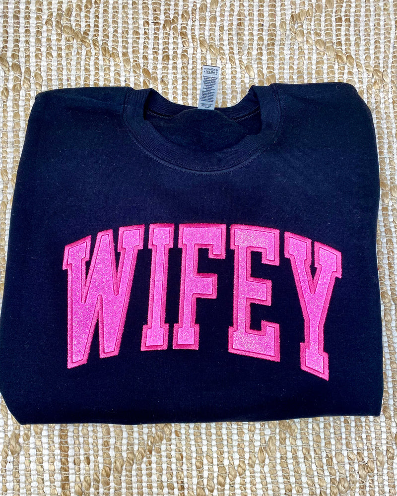 Wifey Black Embroidered Pullover