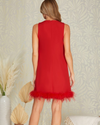 Ruby Red Feather Detail Dress