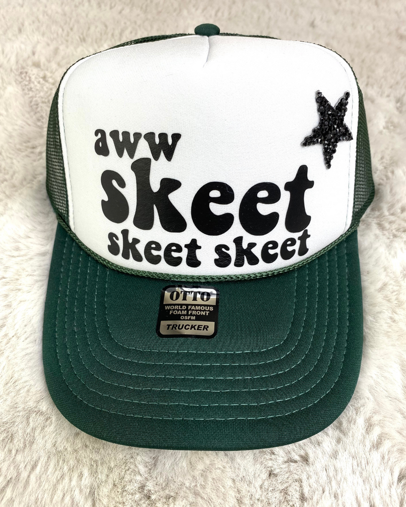 Aww Skeet Skeet Skeet Green Trucker Hat