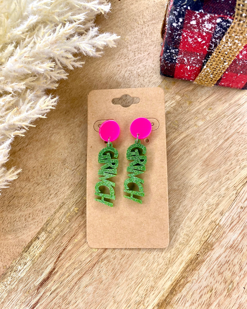 Pink Dot Grinch Earrings