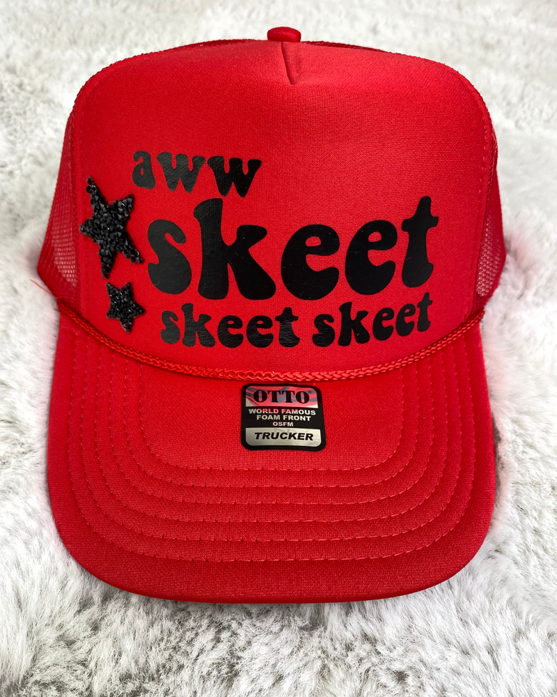 Aww Skeet Skeet Skeet Red Trucker Hat