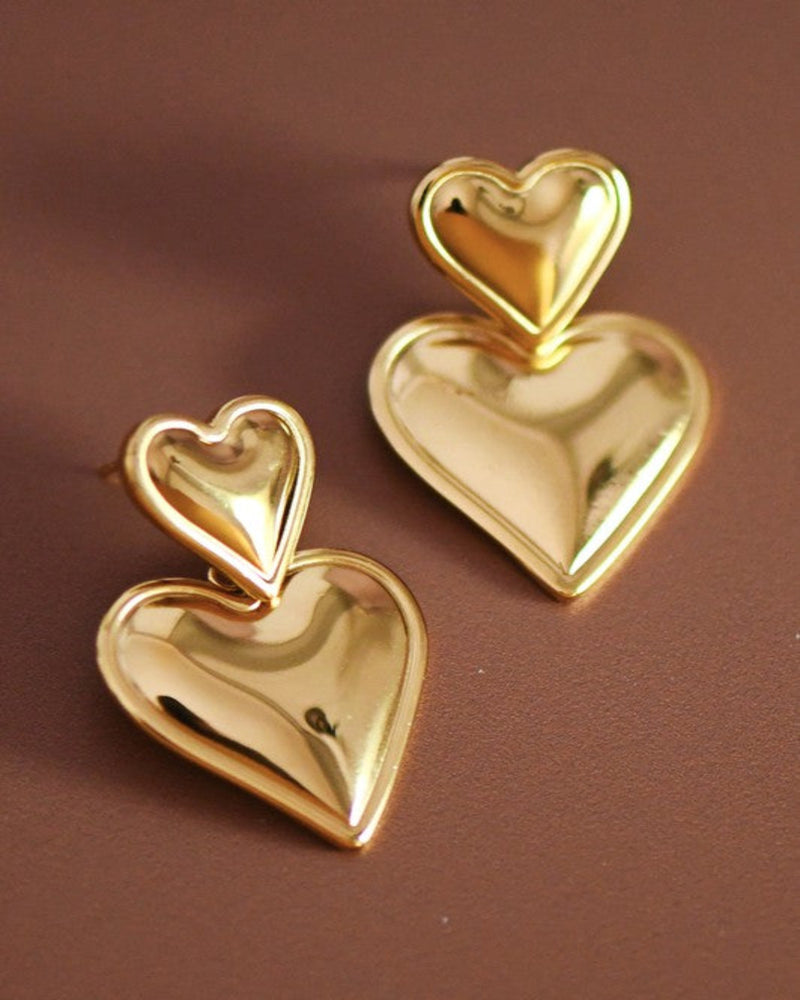 Two Hearts Gold Earrings