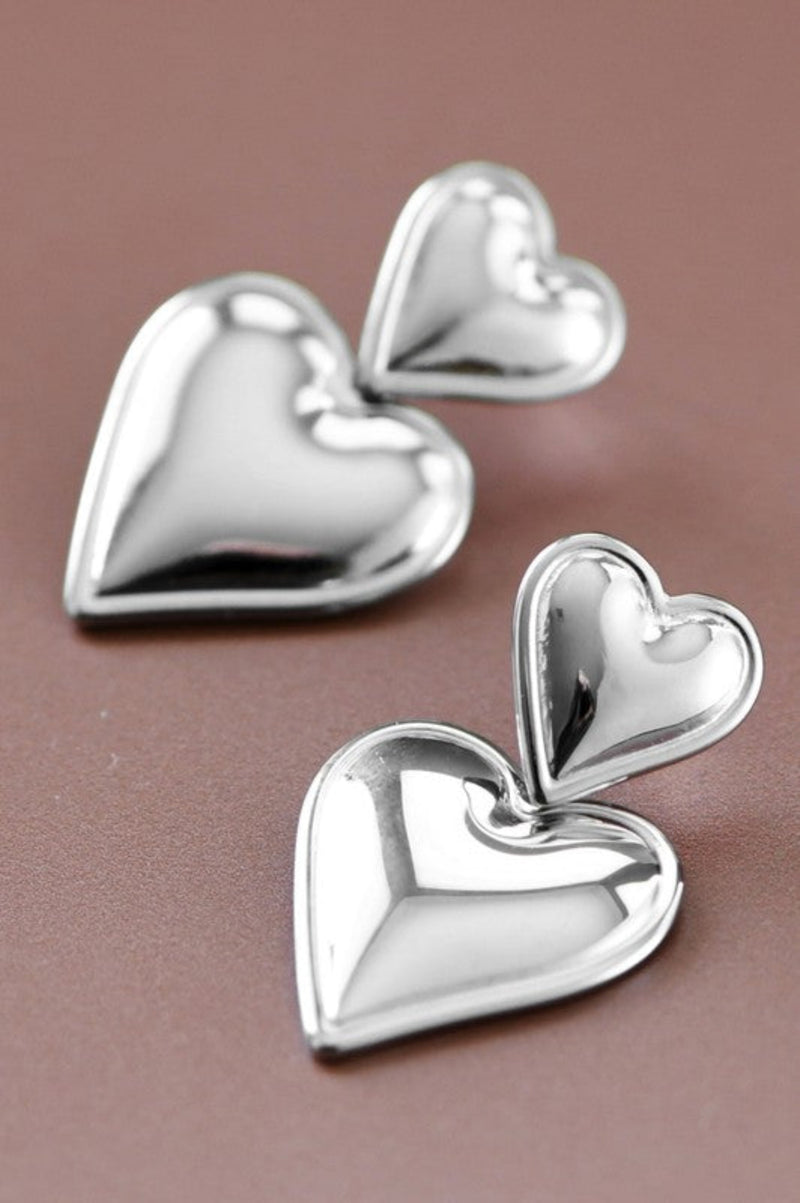 Two Hearts Silver Earrings