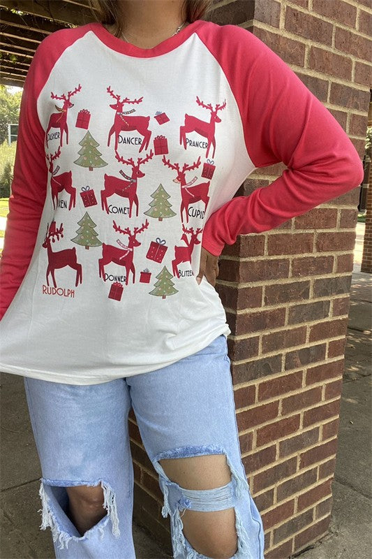 Santa's Reindeer Raglan Top