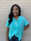 Driftwood Henley Top In Turquoise