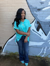 Driftwood Henley Top In Turquoise