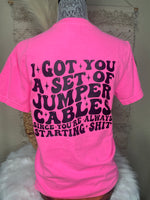 Jumper Cables Tee In Pink