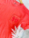 Embroidered Bow Pocket Coral Tee
