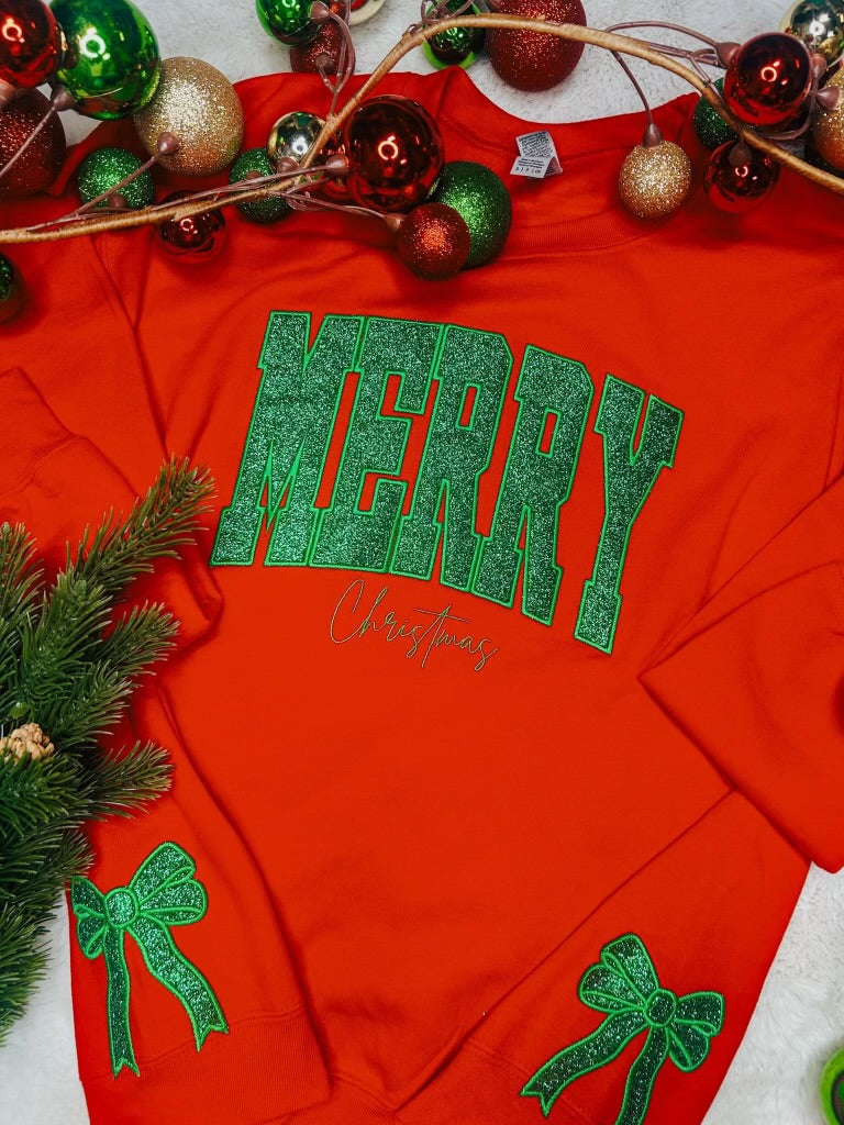 MERRY Christmas Embroidered Pullover In Red