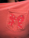Embroidered Bow Pocket Coral Tee