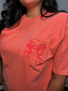 Embroidered Bow Pocket Coral Tee