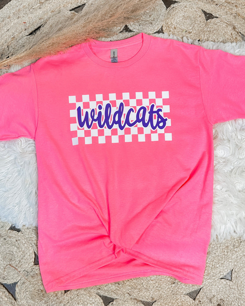 Kids Wildcats Checkered Pink Tee