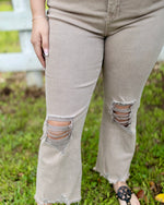 Tan Distressed Cropped Jeans