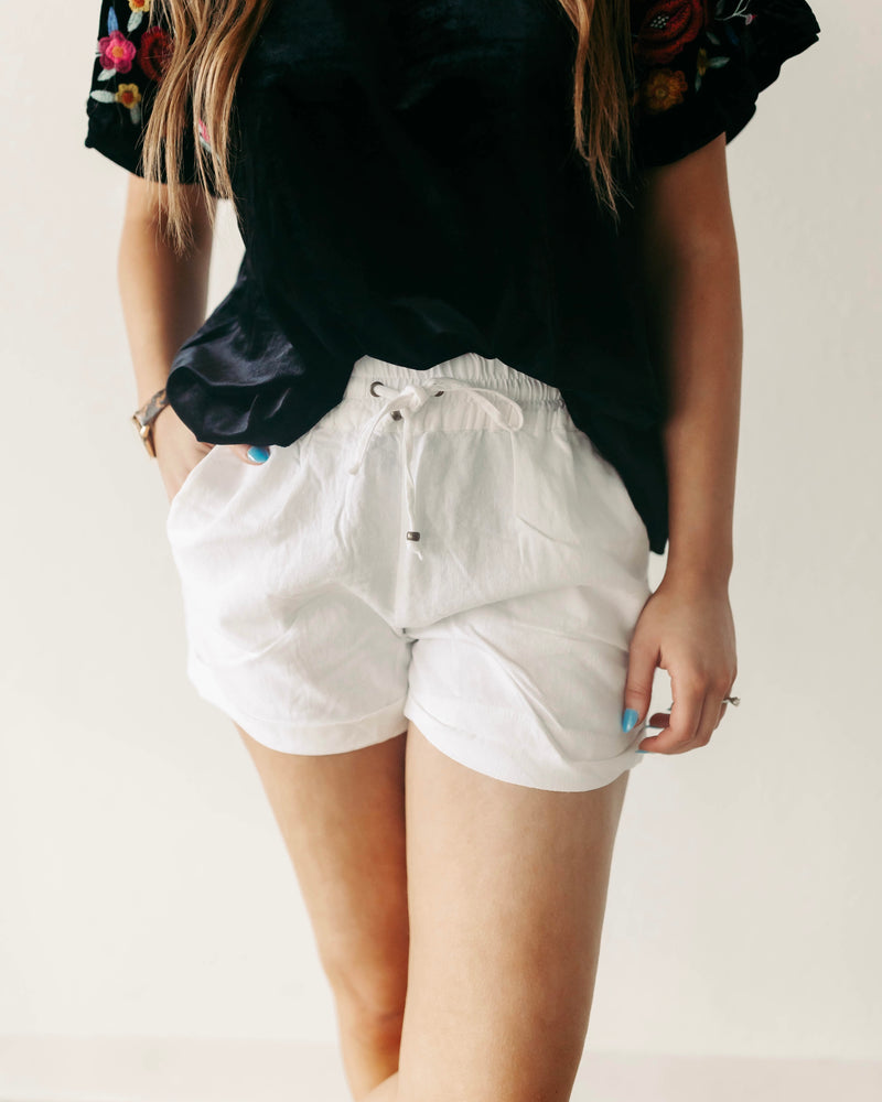 The Camille White Linen Shorts