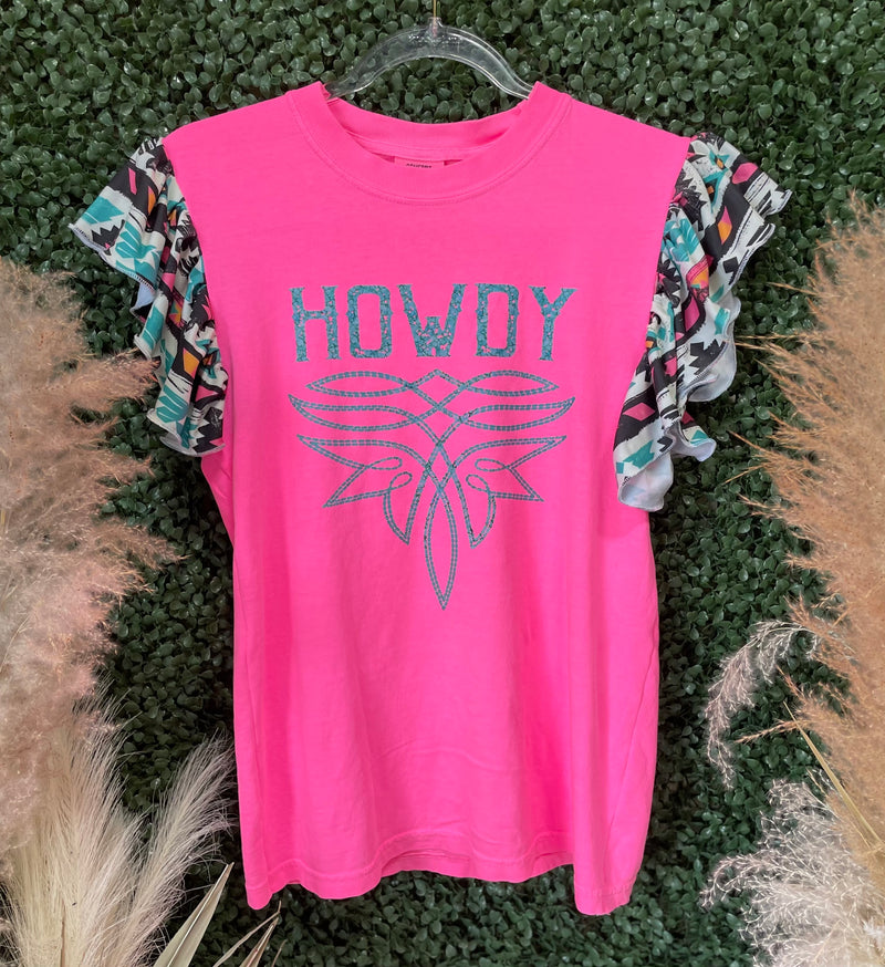 Howdy Ruffle Tee In Pink