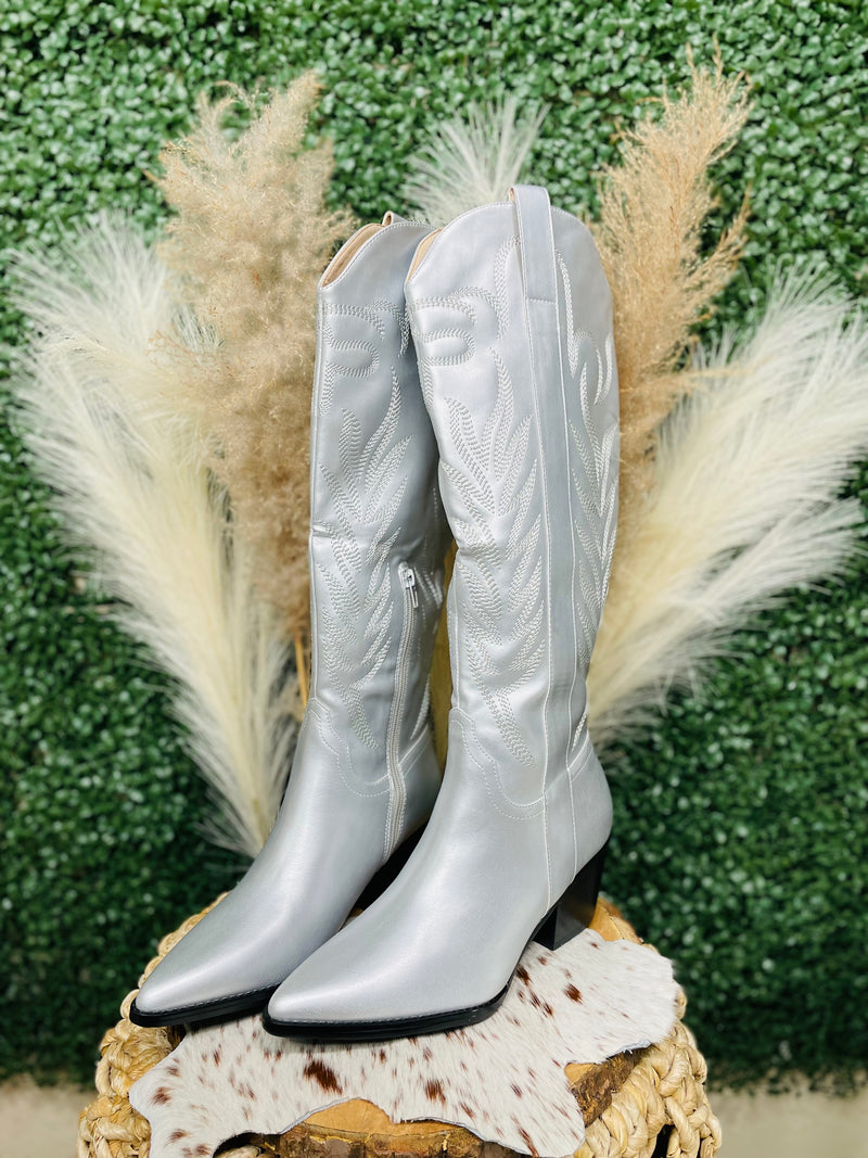 Smart Silver Zip-Up Cowgirl Boots