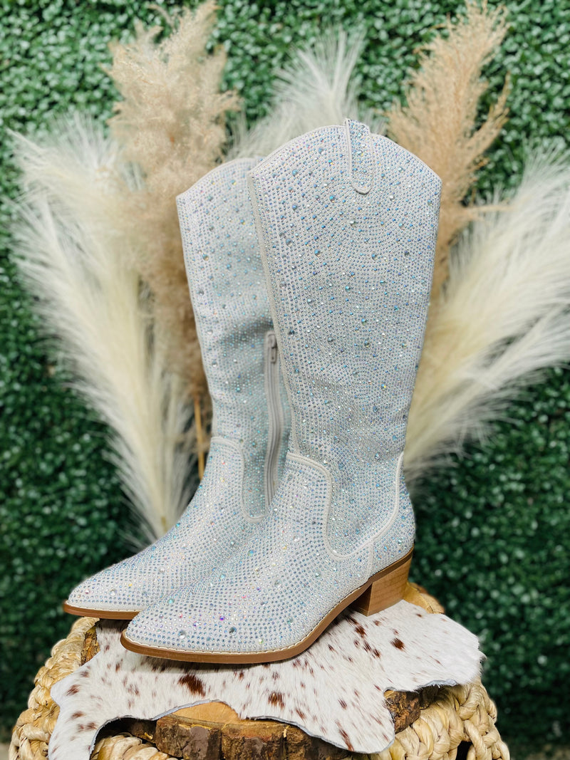 Kady Tall Silver Rhinestone Boots