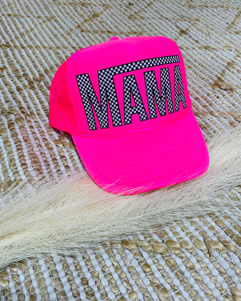 MAMA Checkered Hot Pink Trucker