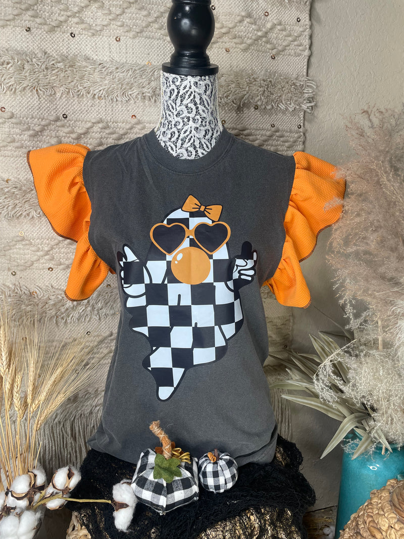 Bubblegum Ghost Ruffle Tee In Orange