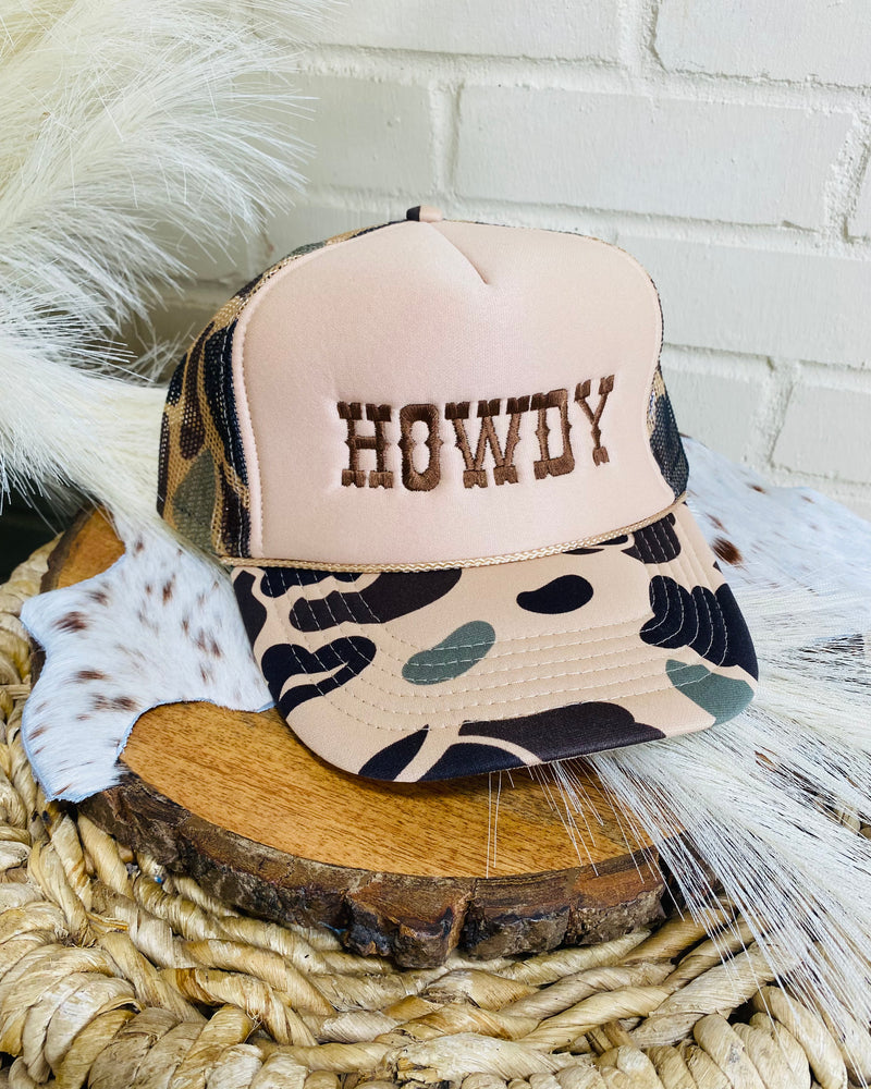 Howdy Embroidered Camo Trucker