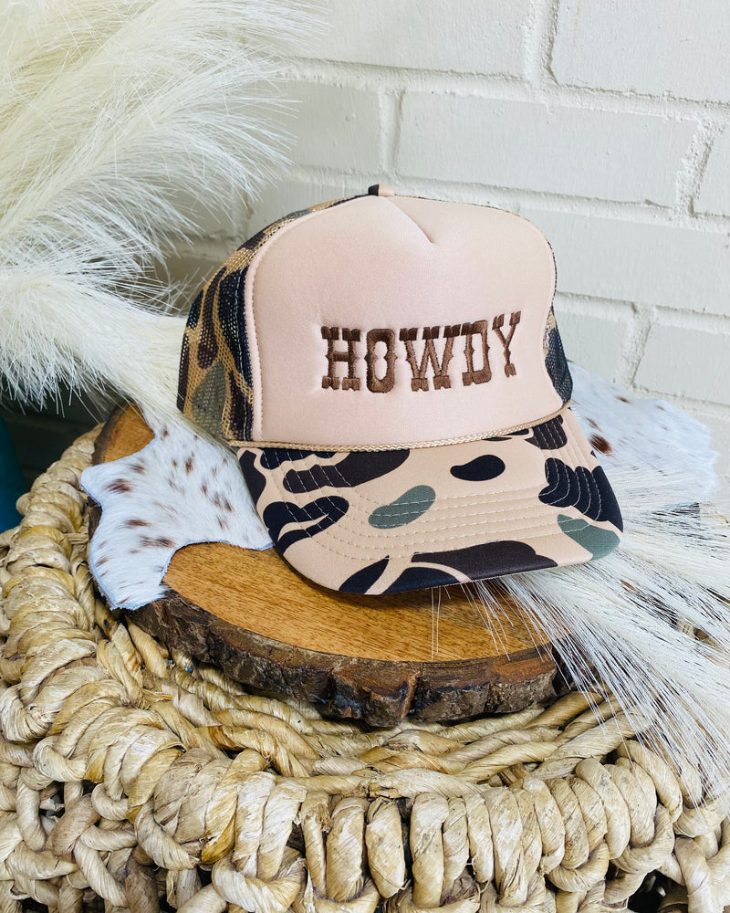 Howdy Embroidered Camo Trucker