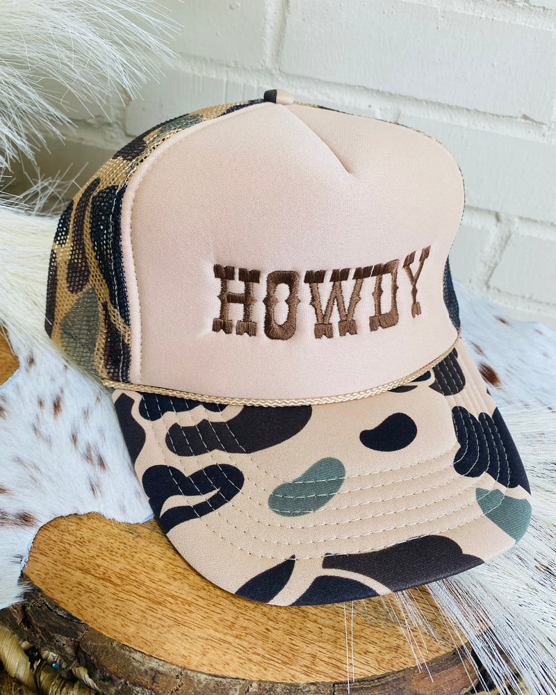 Howdy Embroidered Camo Trucker