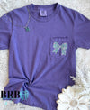 Embroidered Bow Pocket Purple Tee