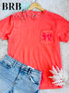 Embroidered Bow Pocket Coral Tee