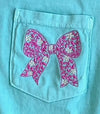 Embroidered Bow Pocket Turq Tee