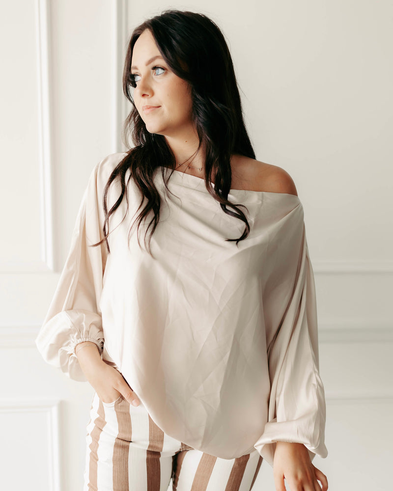 Posh Days Satin Blouse In Apricot