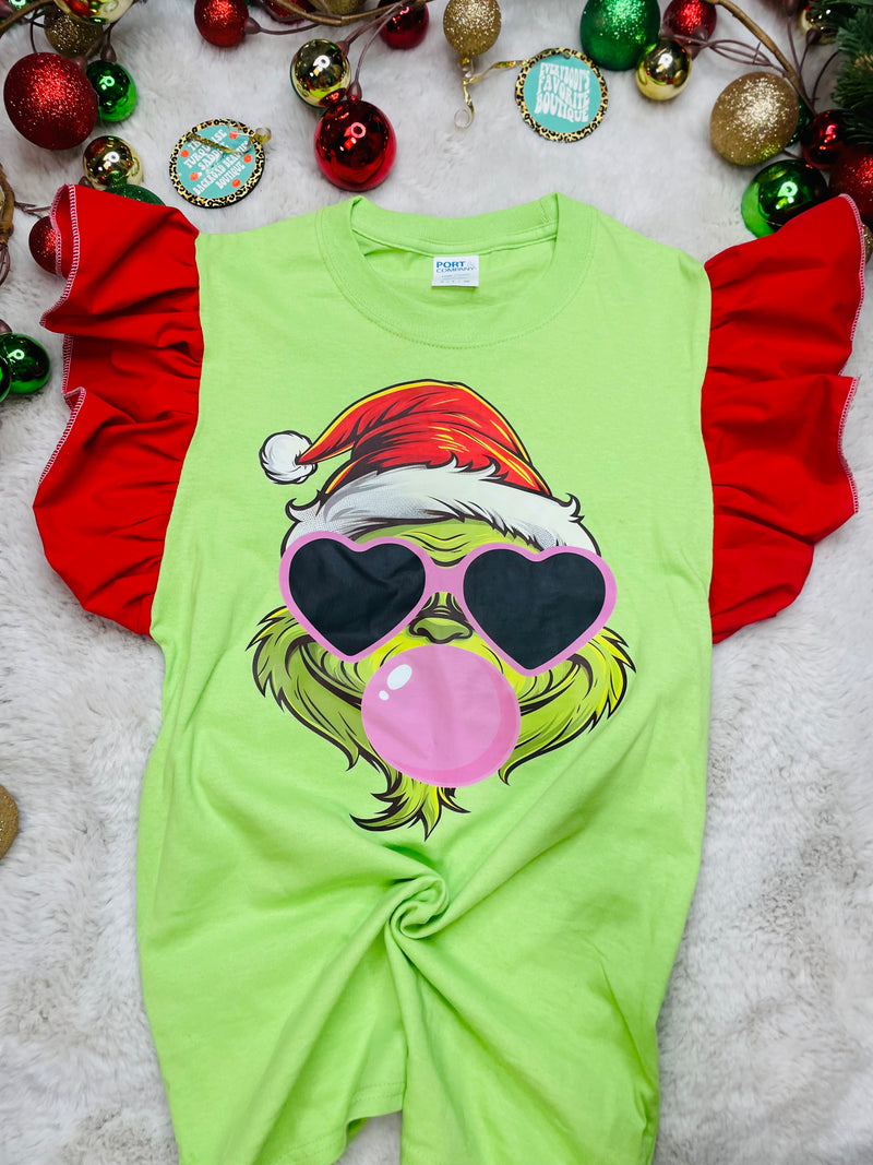 Kids Cute One Mr. Grinch Ruffle Tee