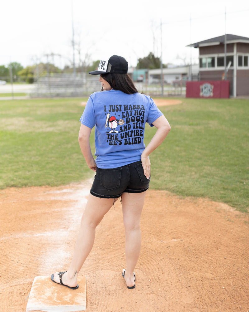 Eat Hot Dogs Baseball Tee In Blue