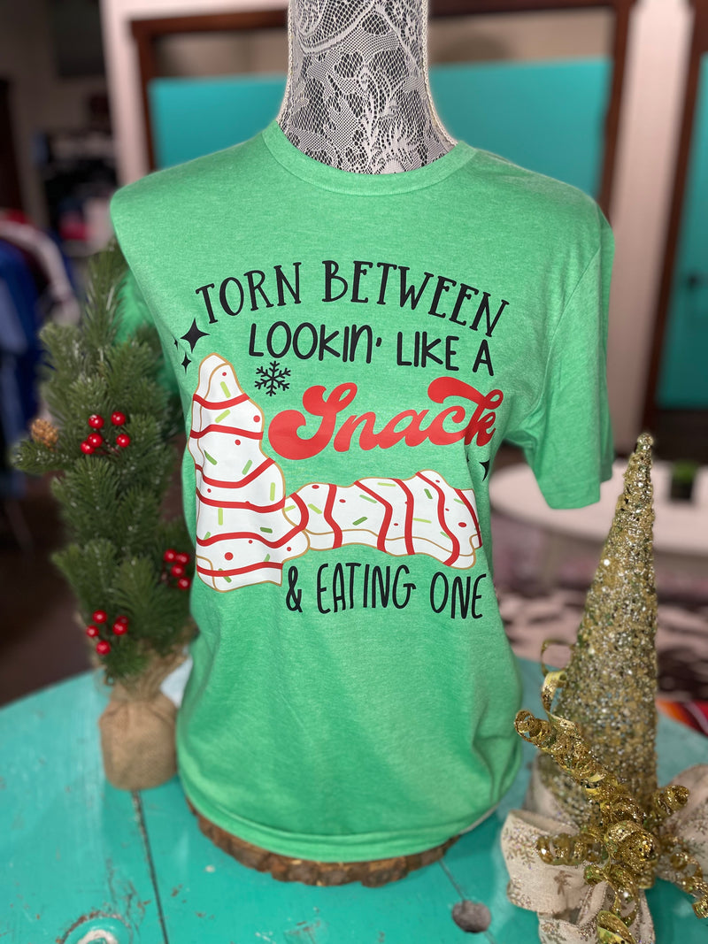 Torn Between Christmas Tree Cakes Tee In Green