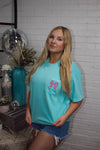 Embroidered Bow Pocket Turq Tee