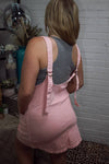 Strap Down Denim Dress In Pink