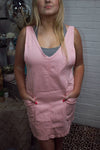 Strap Down Denim Dress In Pink