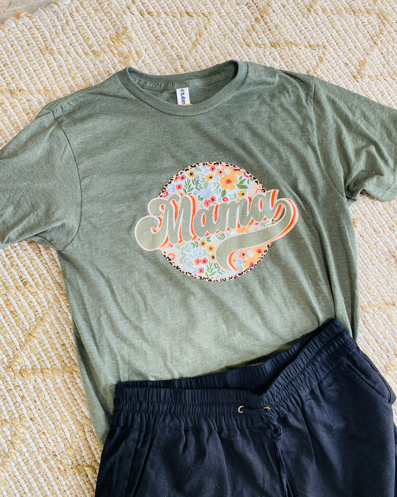 Mama Floral Tee In Green