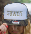 Howdy Embroidered Green Camo Trucker
