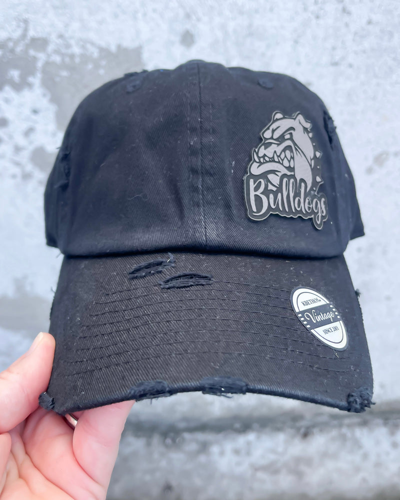 Distressed Bulldog Patch Cap In Black