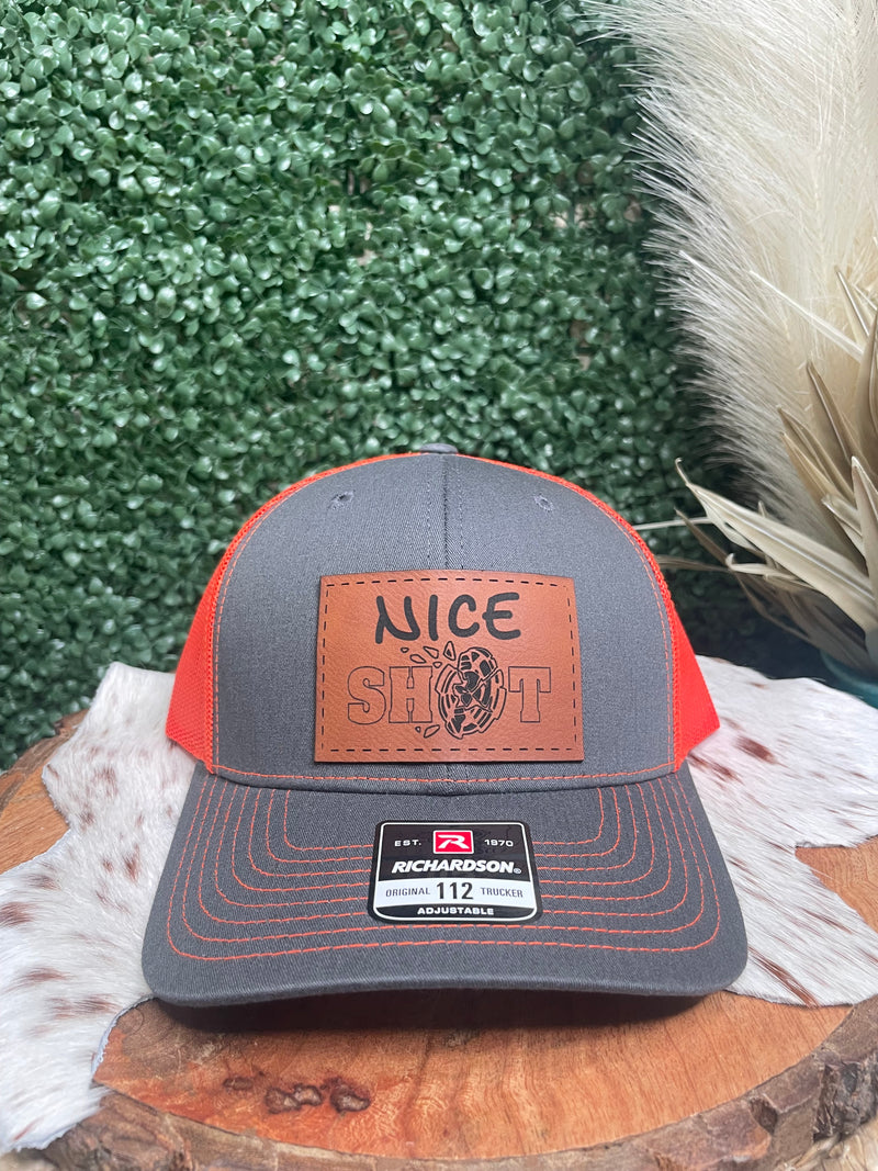 Nice Shot Leather Orange Mesh Cap