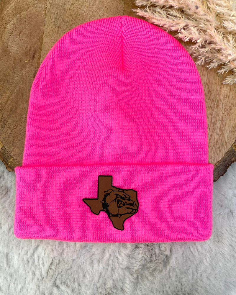 Hot Pink Wildcat Leather Patch Beanie