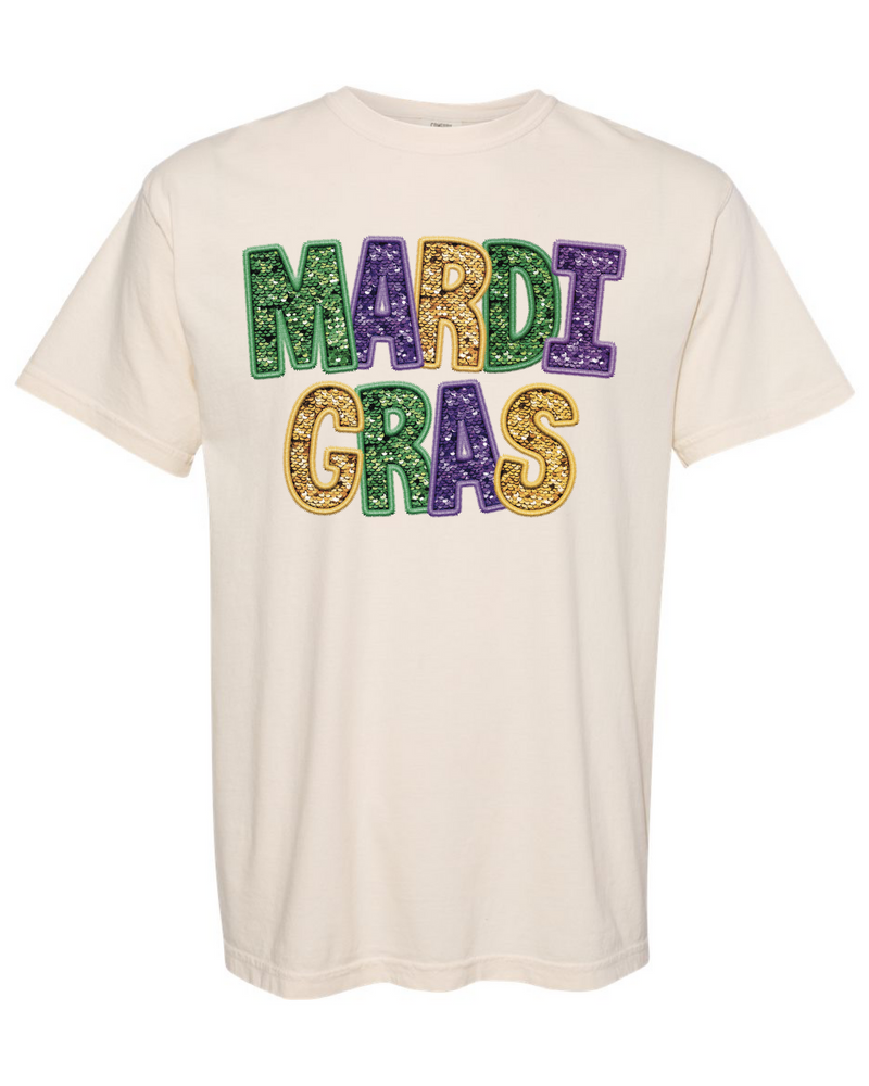 Mardi Gras Glitter Letters Tee
