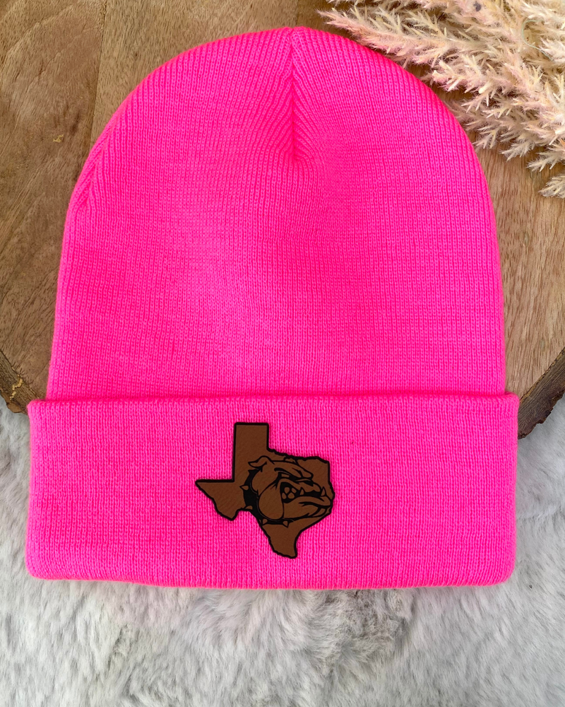 Hot Pink Sweeny Leather Patch Beanie