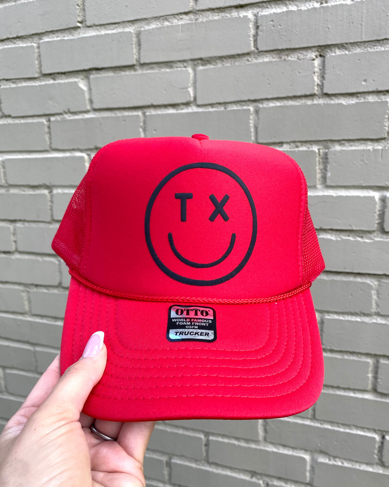 Texas Smiley Red Trucker Hat