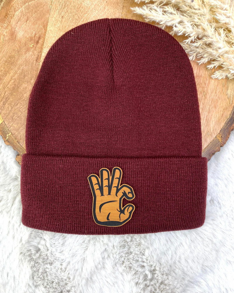 Maroon Dub C Leather Patch Beanie