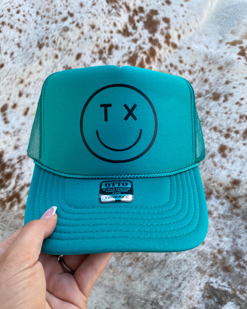 Texas Smiley Teal Trucker Hat