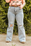 Light High Rise Distressed Trouser Jeans