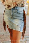 Denim Distressed Fringe Skirt