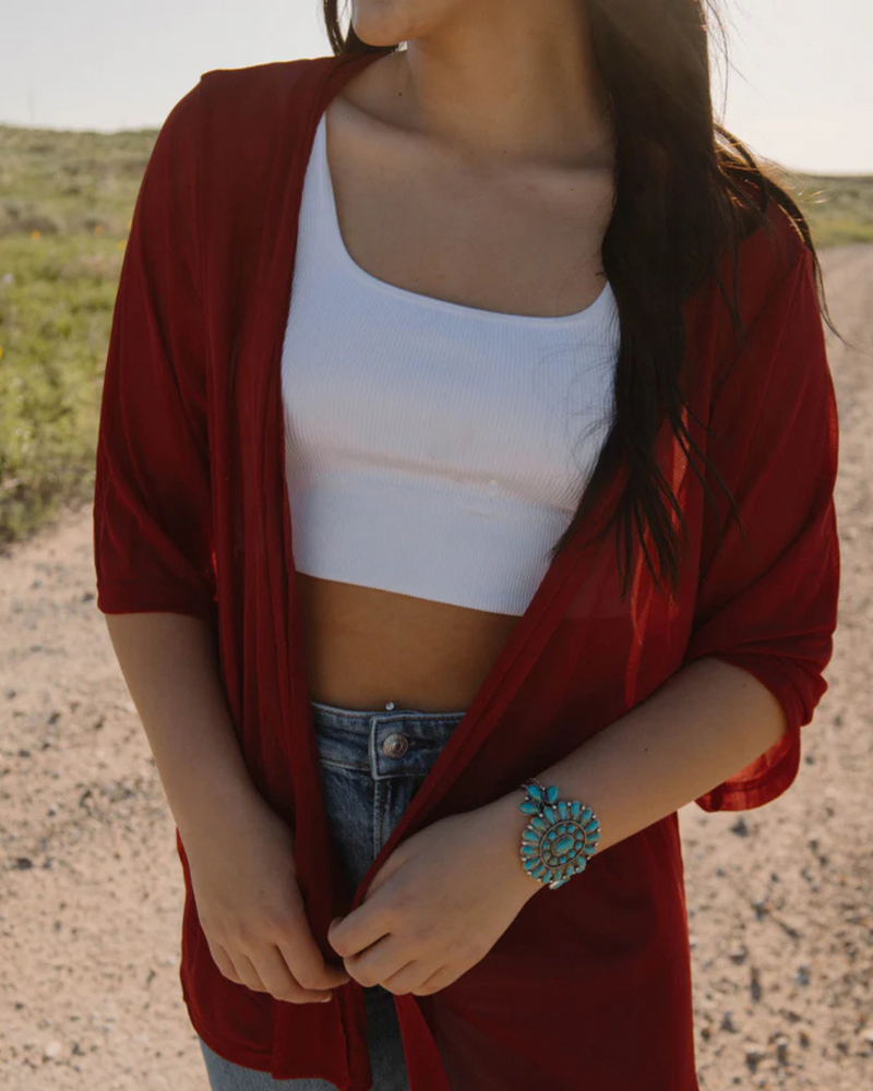 Clarabelle Mesh Cardigan In Red