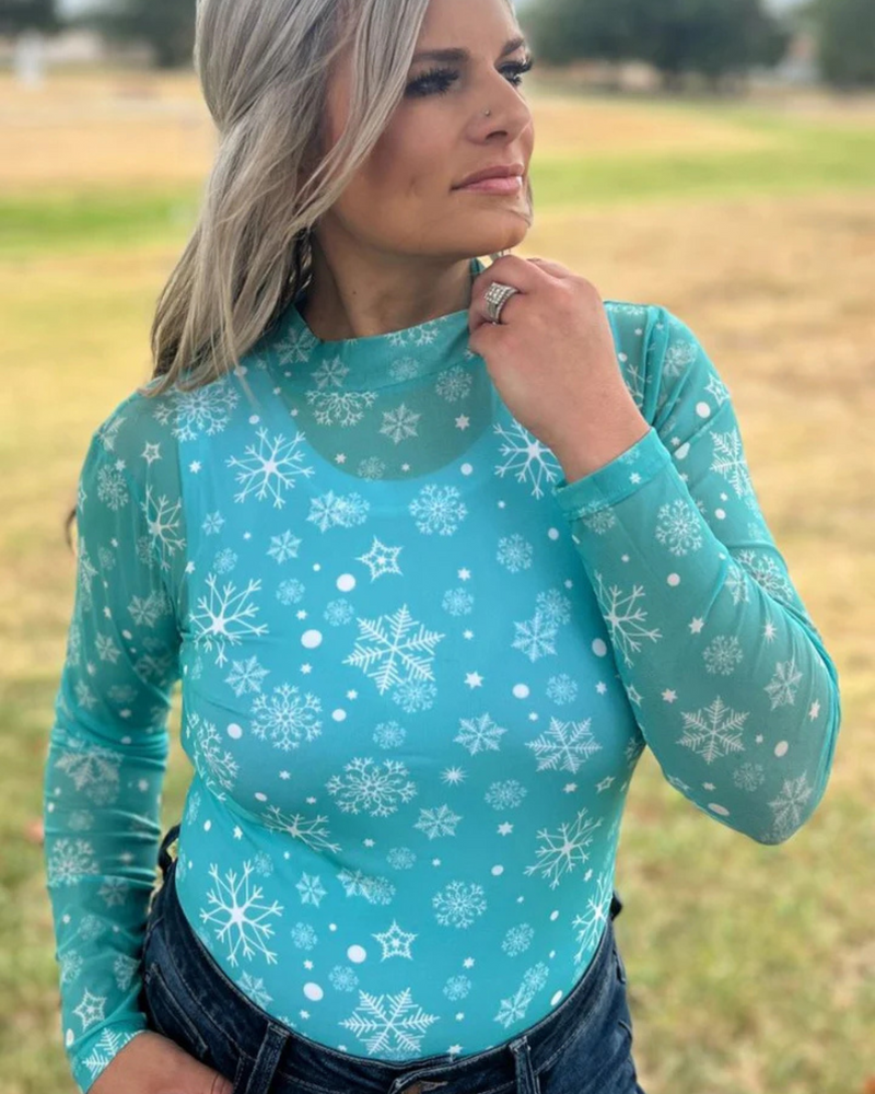 Winter Wonderland Mesh Top in Turquoise